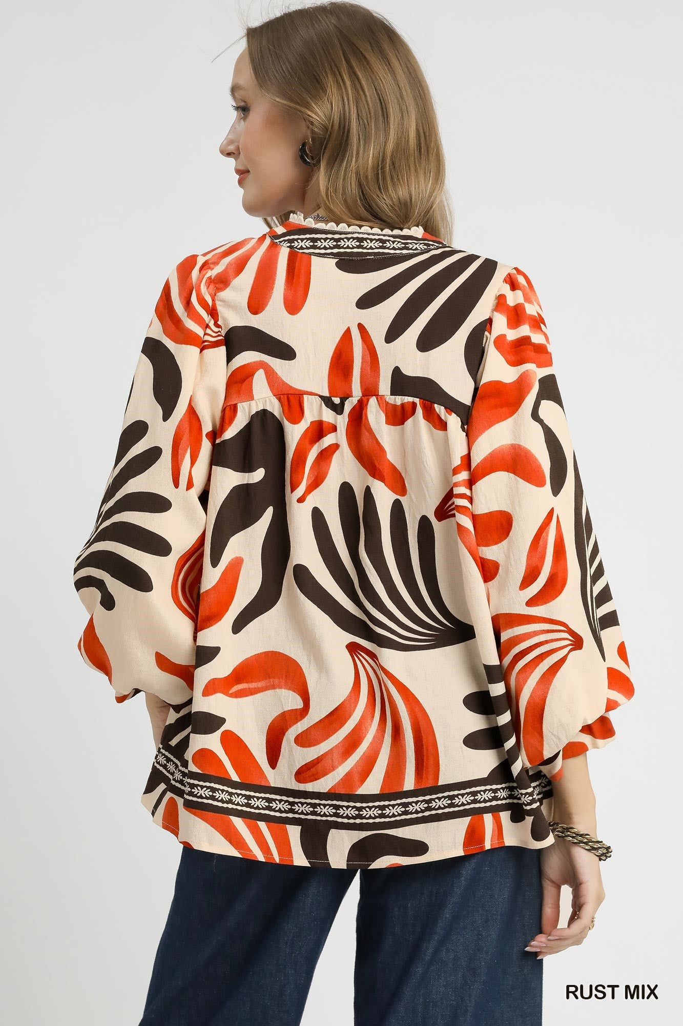 Umgee Boho Leaf Print Blouse – Relaxed & Flowing Tops