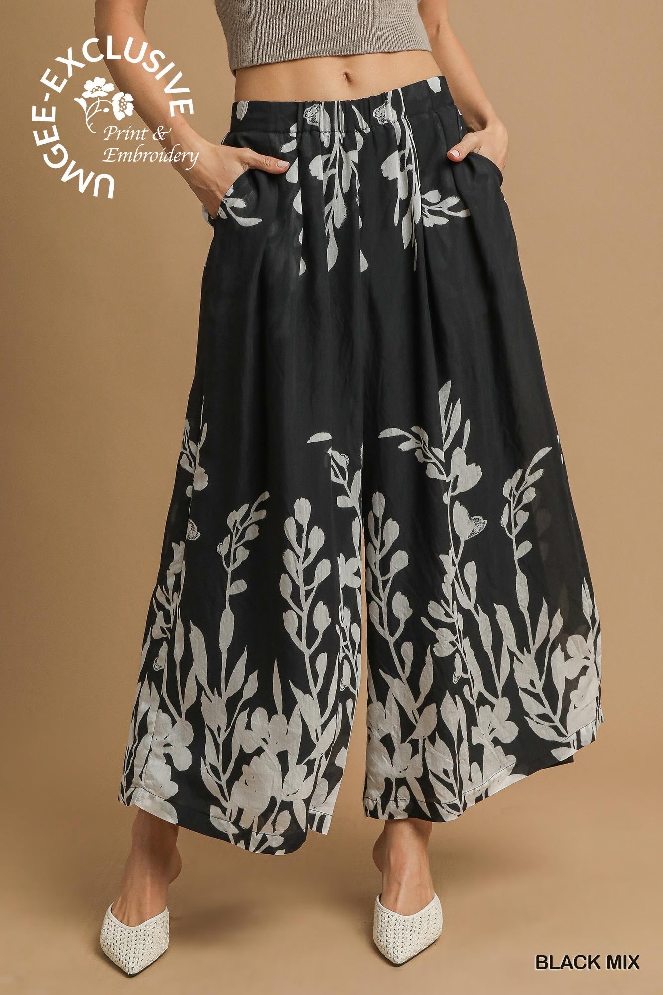 Umgee Eucalyptus Wide-Leg Pants – Boho Print Relaxed Fit Pants