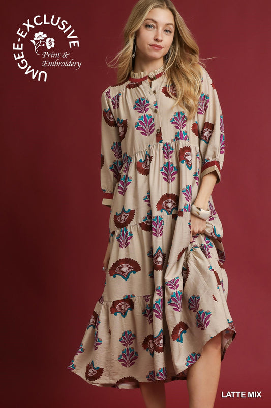 Umgee Golden Garden Tiered Midi Dress