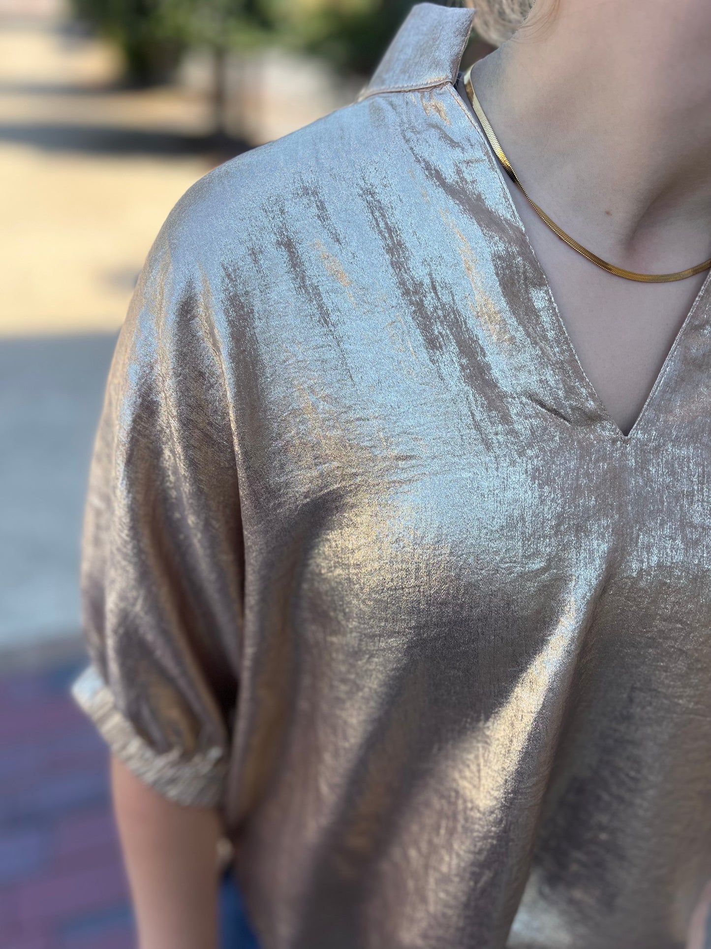 Metallic V-Neck Dolman Sleeve Top