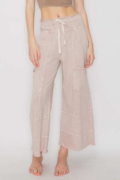 PLUS J.Her Clay Mineral Wash Wide Leg Pants with Raw Hem