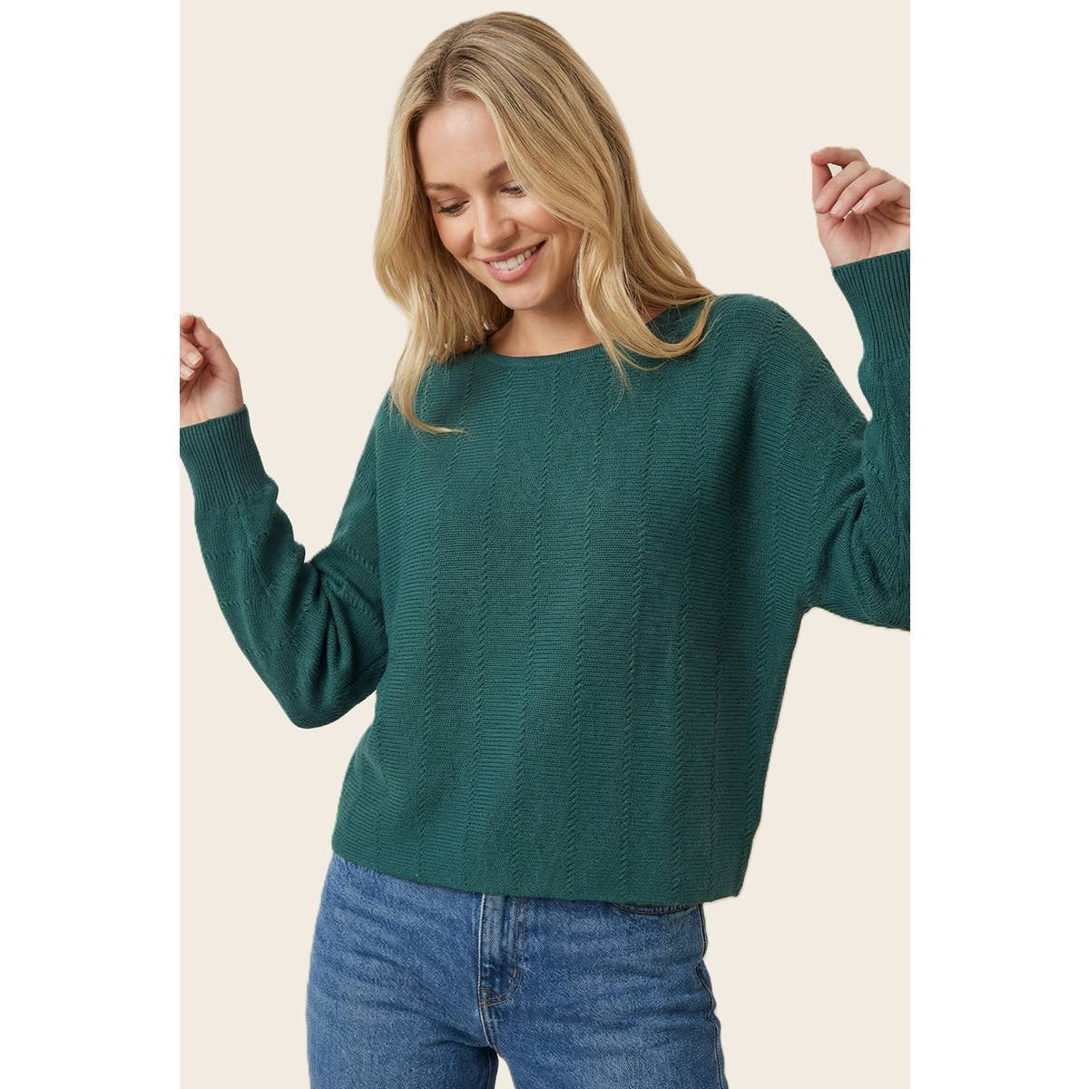 Staccato Textured Boat Neck Sweater - Forest Green
