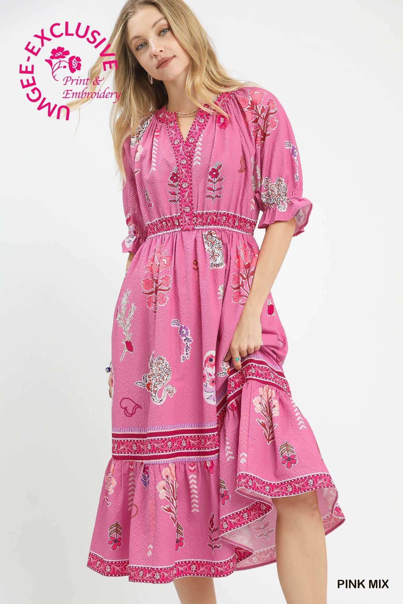 knee length dresses for ladies Rosalyn Pink Floral Midi Dress