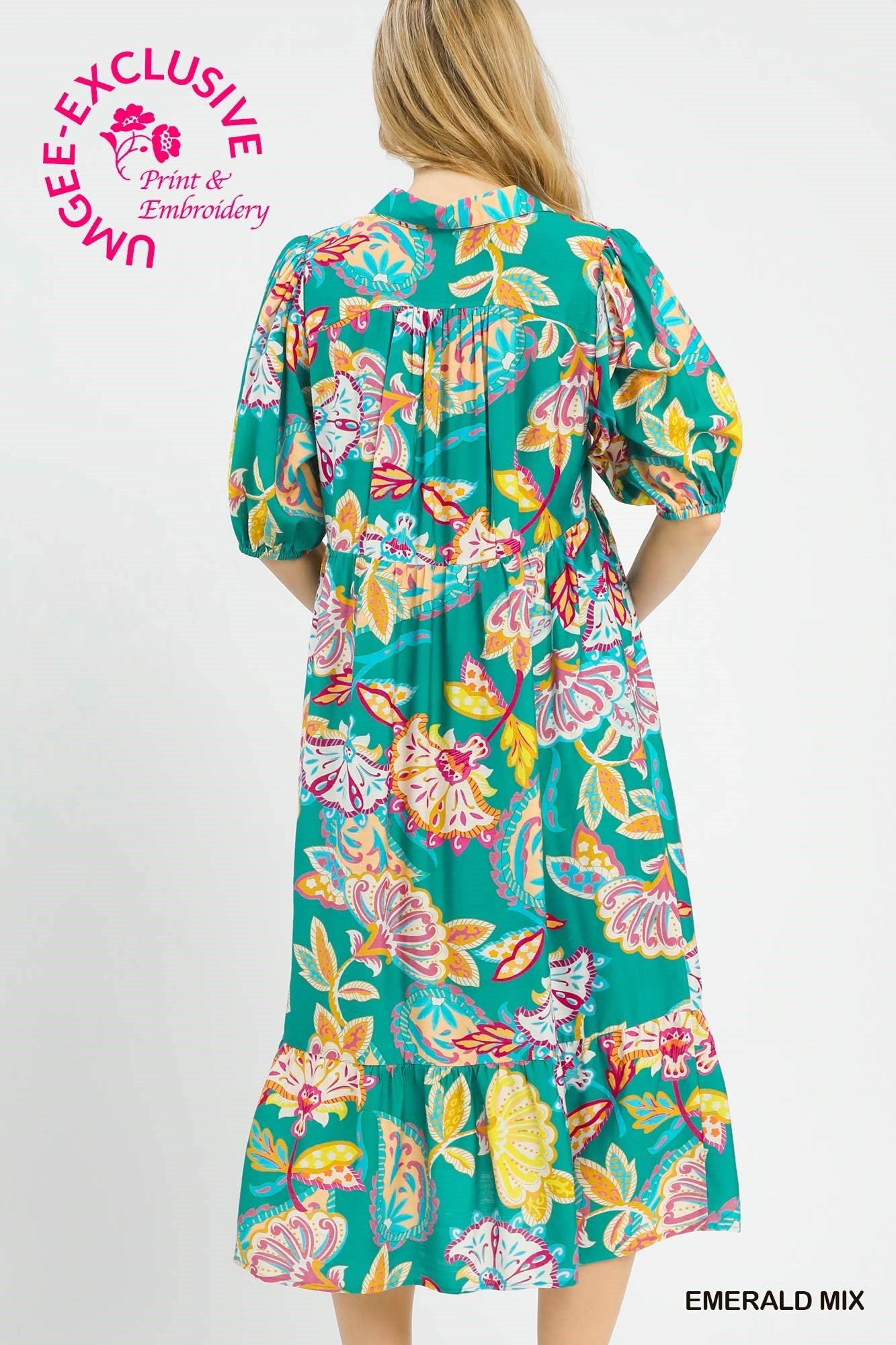 Umgee Exclusive Mix Paisley Print Maxi Dress – Emerald Mix