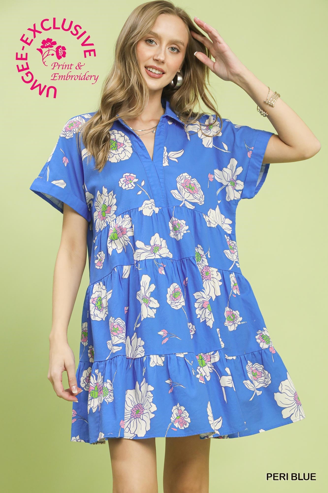 Umgee Periwinkle Floral Tiered Dress