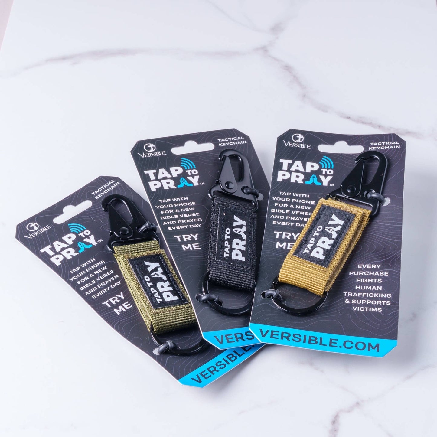 Tap To Pray™ - Tactical Carabiner Keychain: Tan