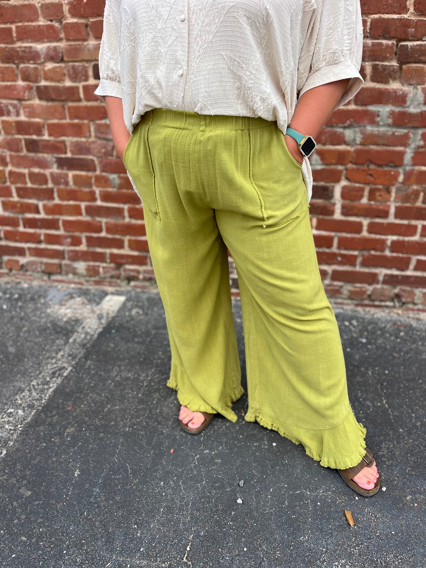 PLUS Umgee Avocado Linen Pant