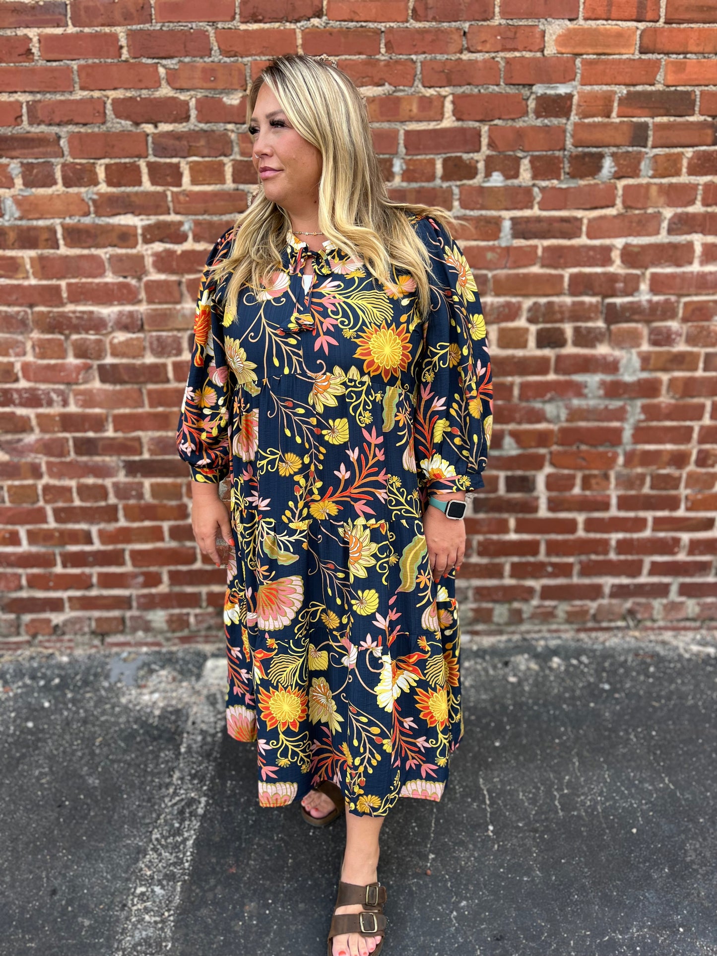 PLUS Umgee Copyright Mix Floral Tiered Midi Dress