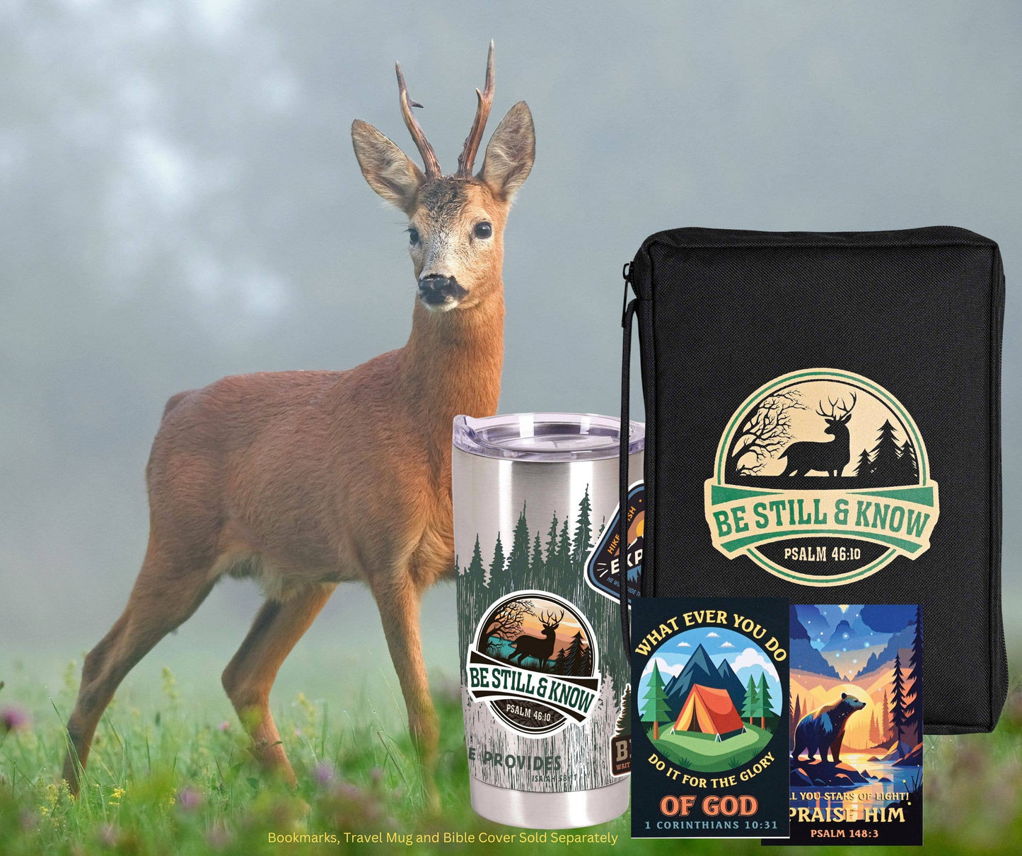 Bible Case Deer Be Still & Know Black Lg