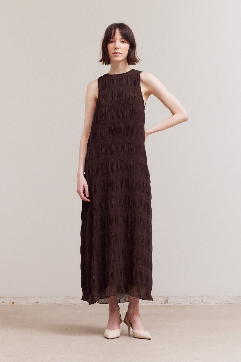 Grade & Gather Chocolate Pleated Chiffon Dress