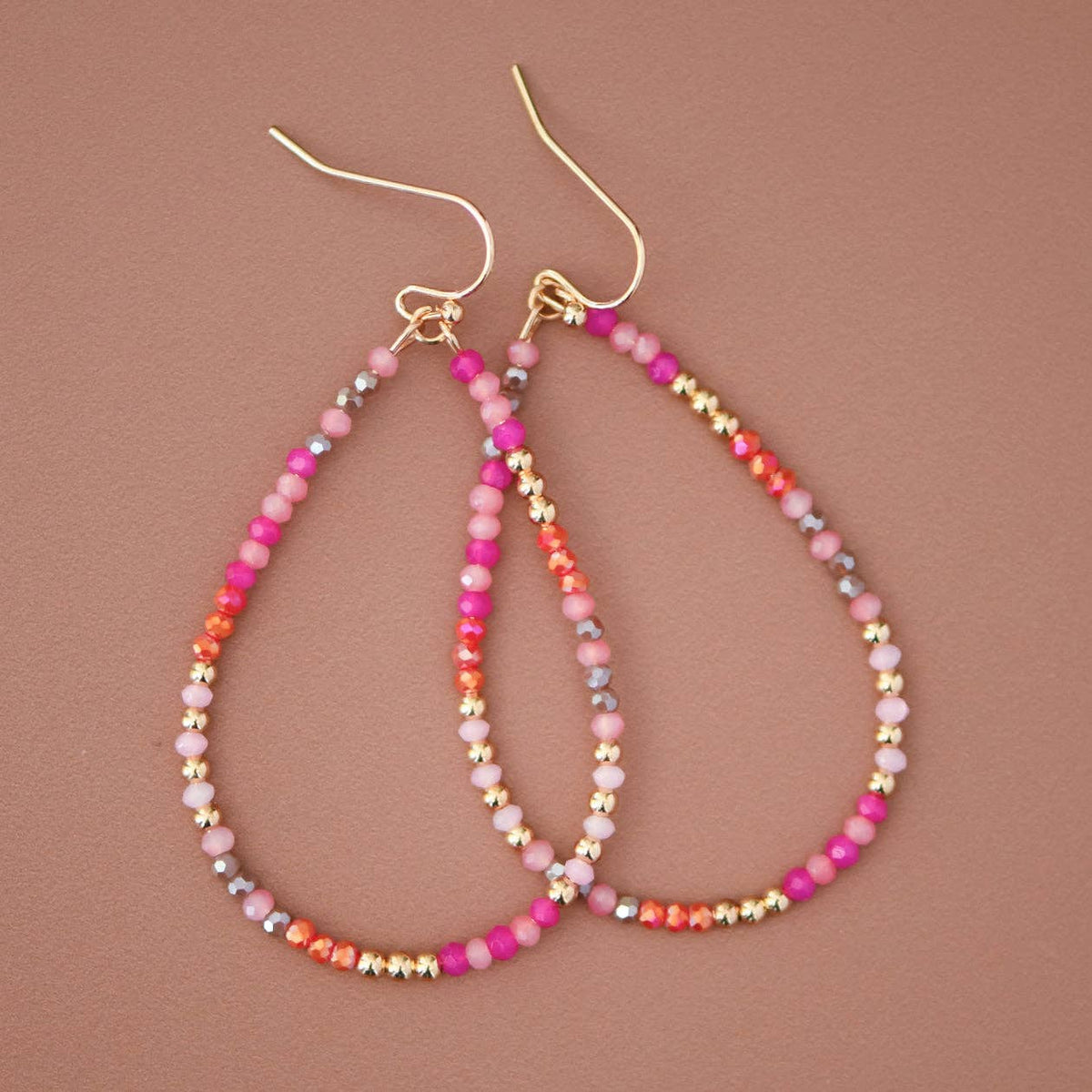 Teardrop Wire Beaded Glass Crystal Earrings – 8077