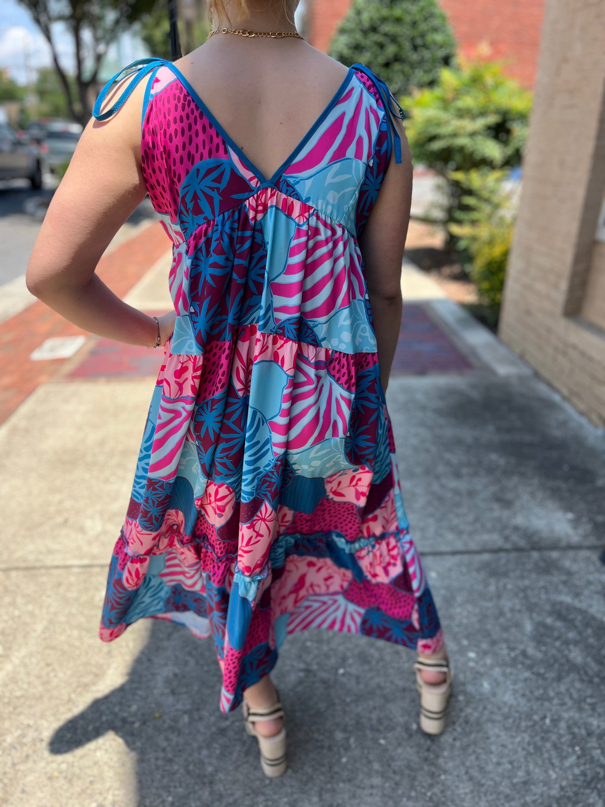 Umgee Tropical Mixed Print Maxi Dress Umgee