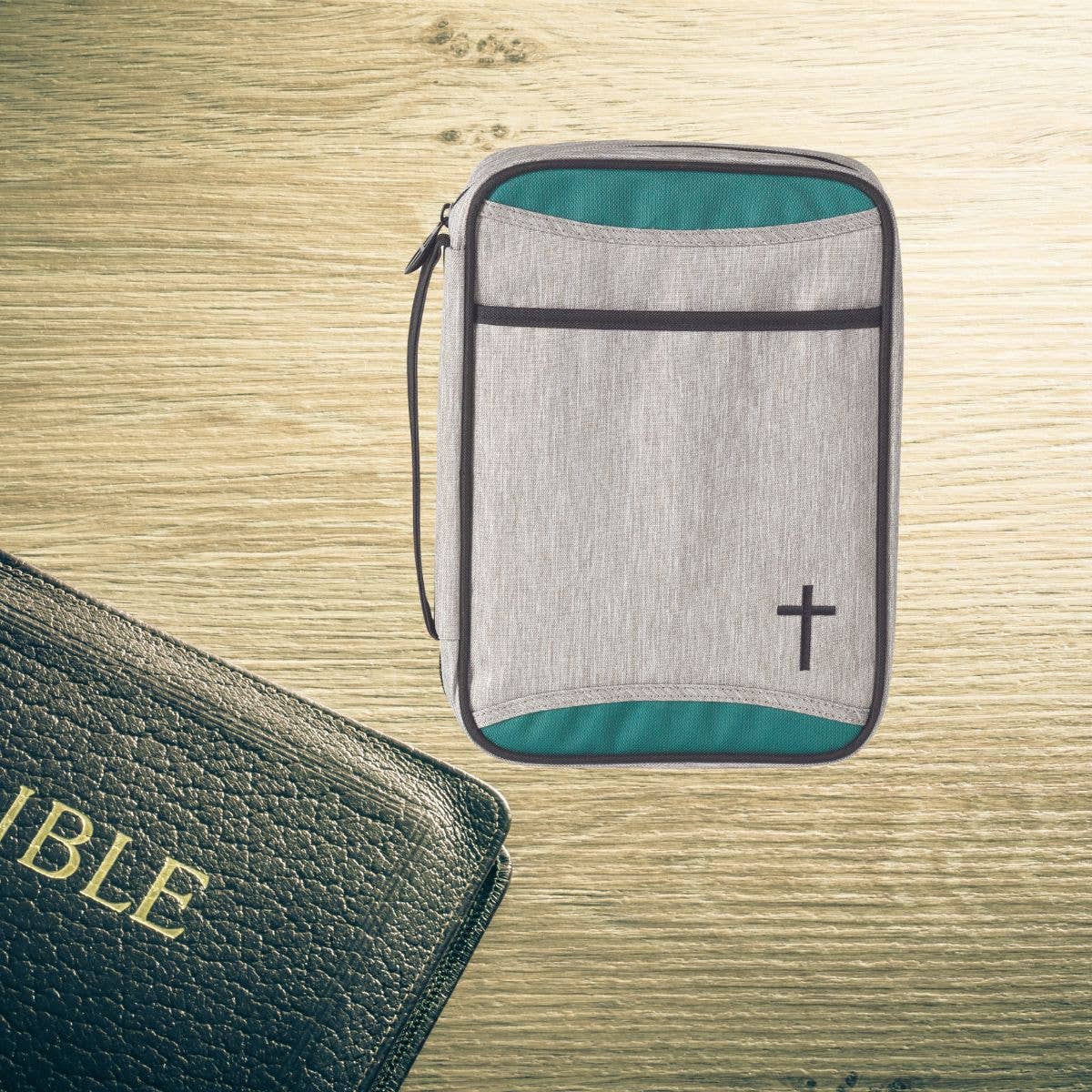 Bible Cov Gray Heather Teal Thinline
