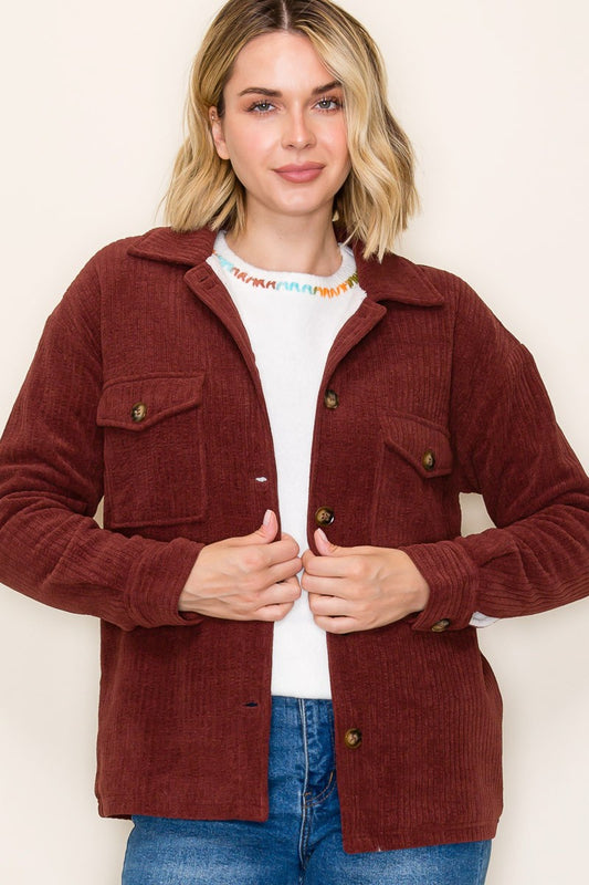 Staccato Burgundy Fur Lined Corduroy Jacket