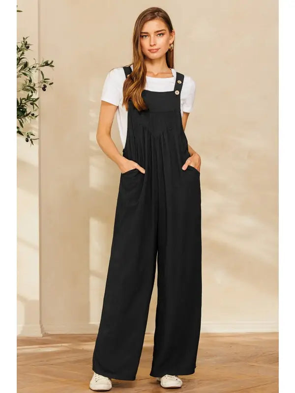 Solid Button Sling Jumpsuit