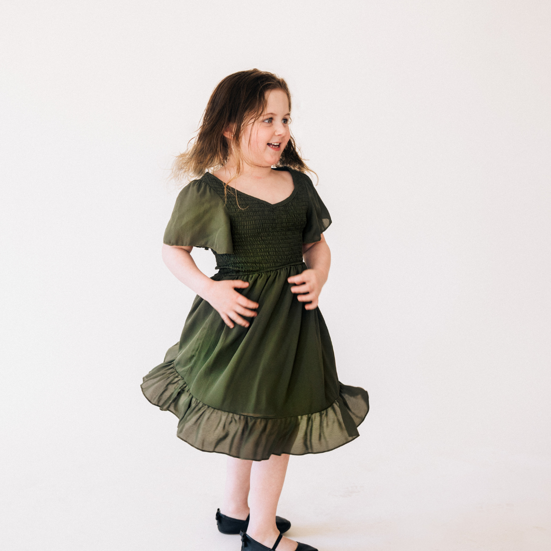 Dark Green Chiffon Dress - Child: 8-9Y