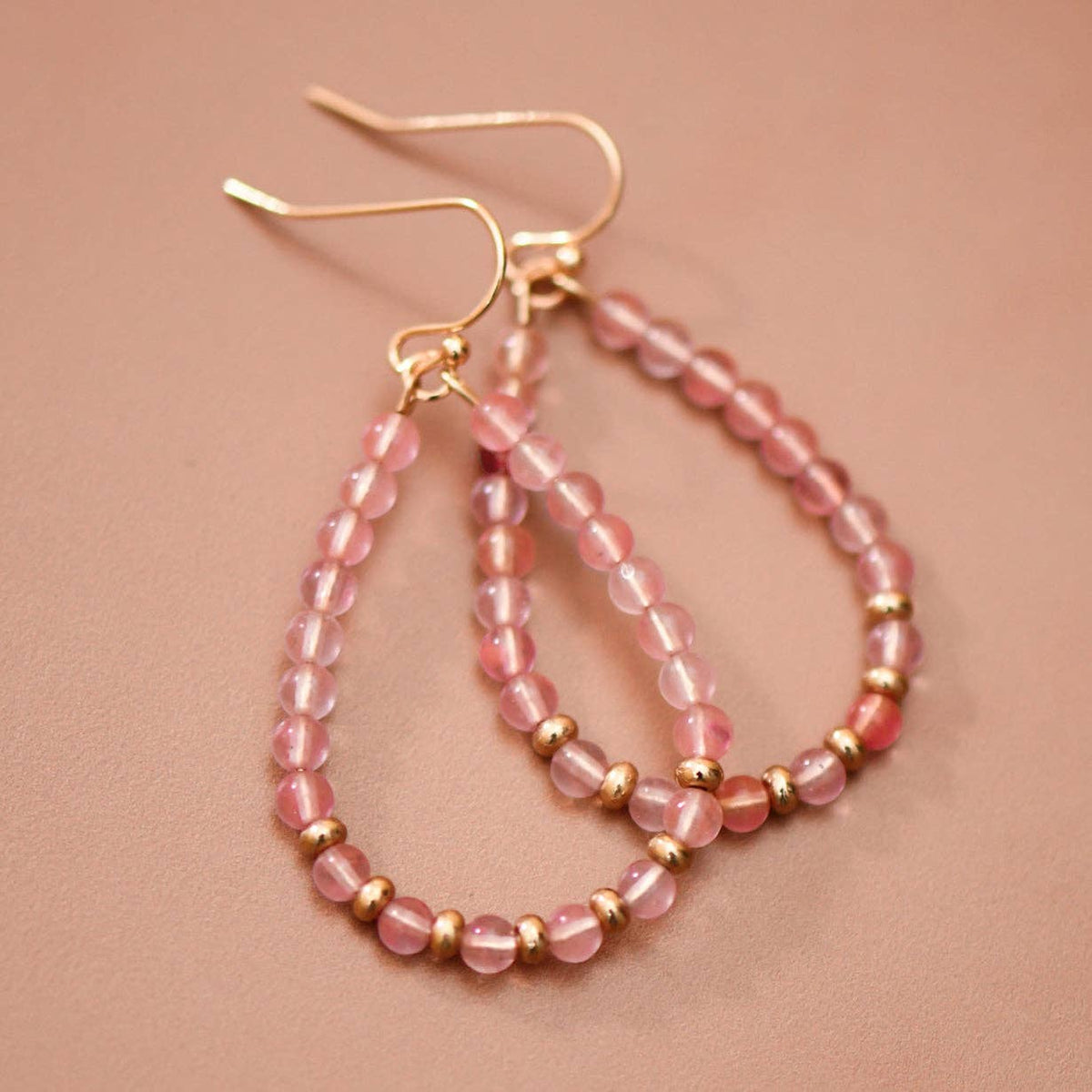 Natural Stone Beaded Teardrop Wire Earrings - 7286