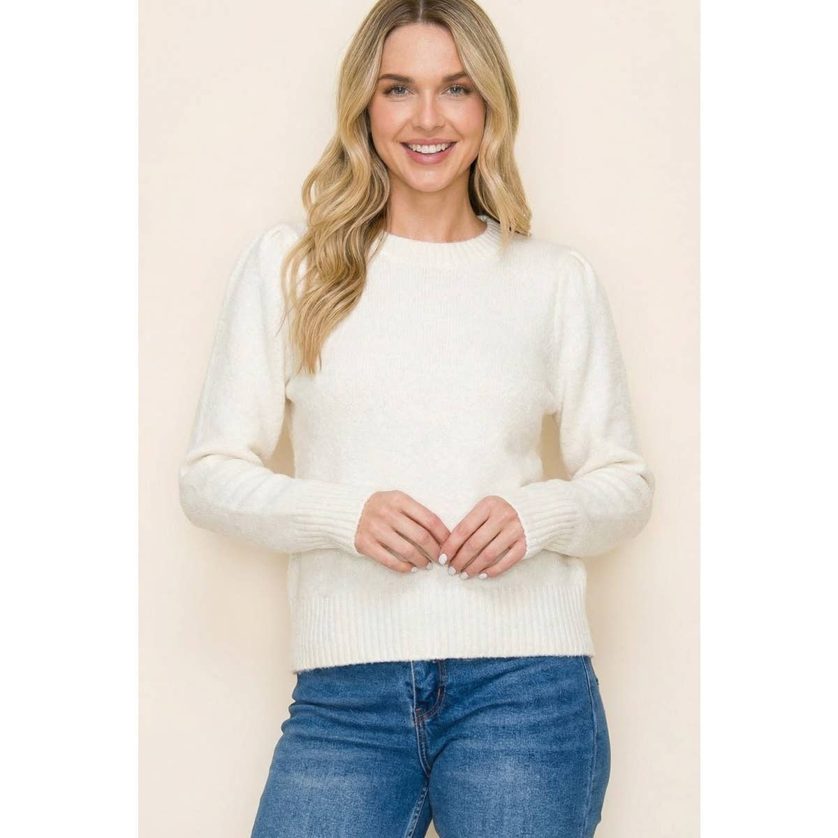 Staccato Ivory Crew Neck Dressy Sweater