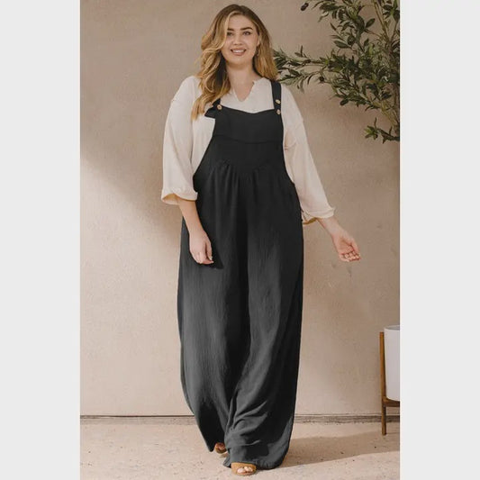Plus Solid Button Sling Jumpsuit Oddi
