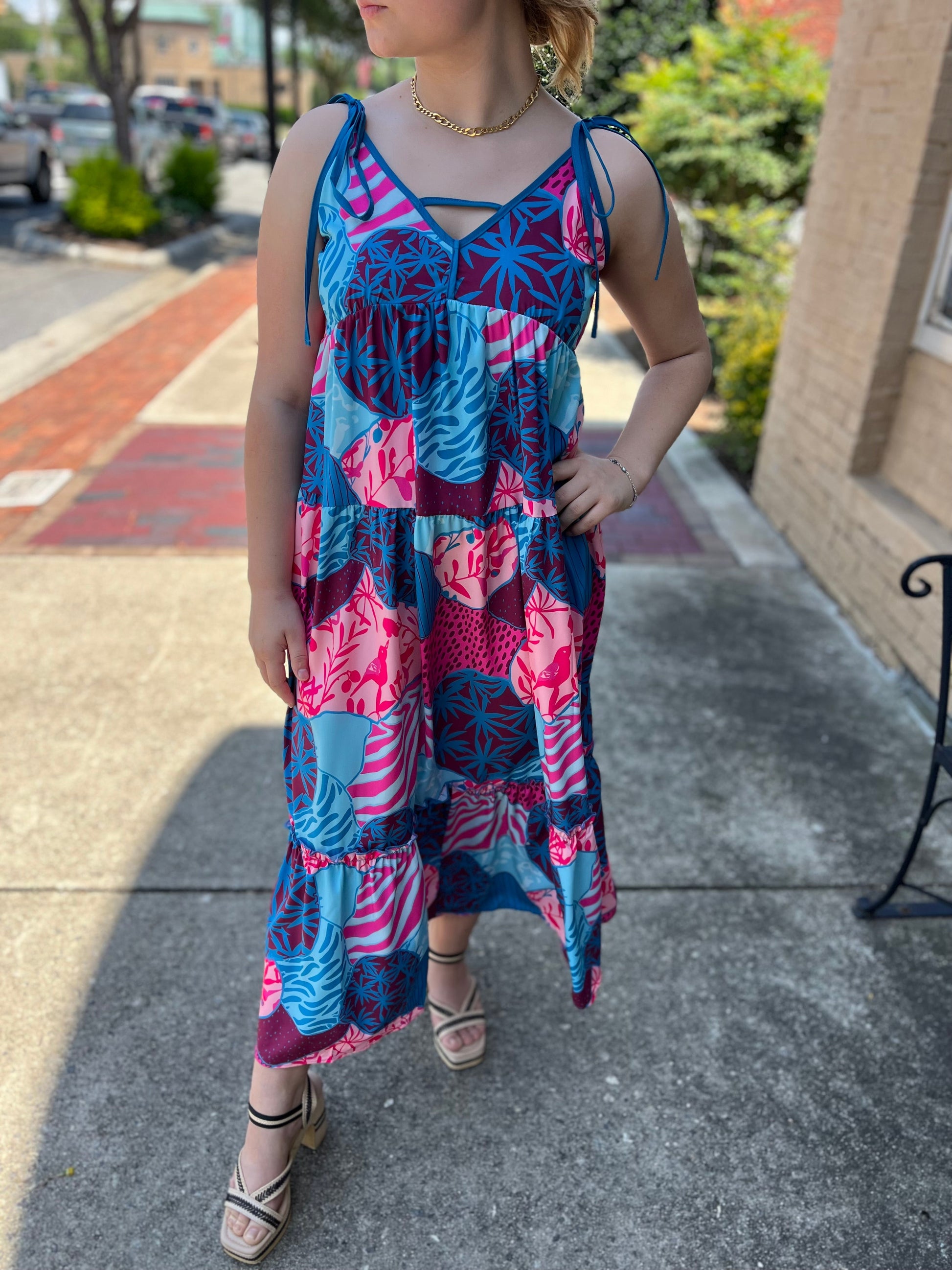 Umgee Tropical Mixed Print Maxi Dress Umgee