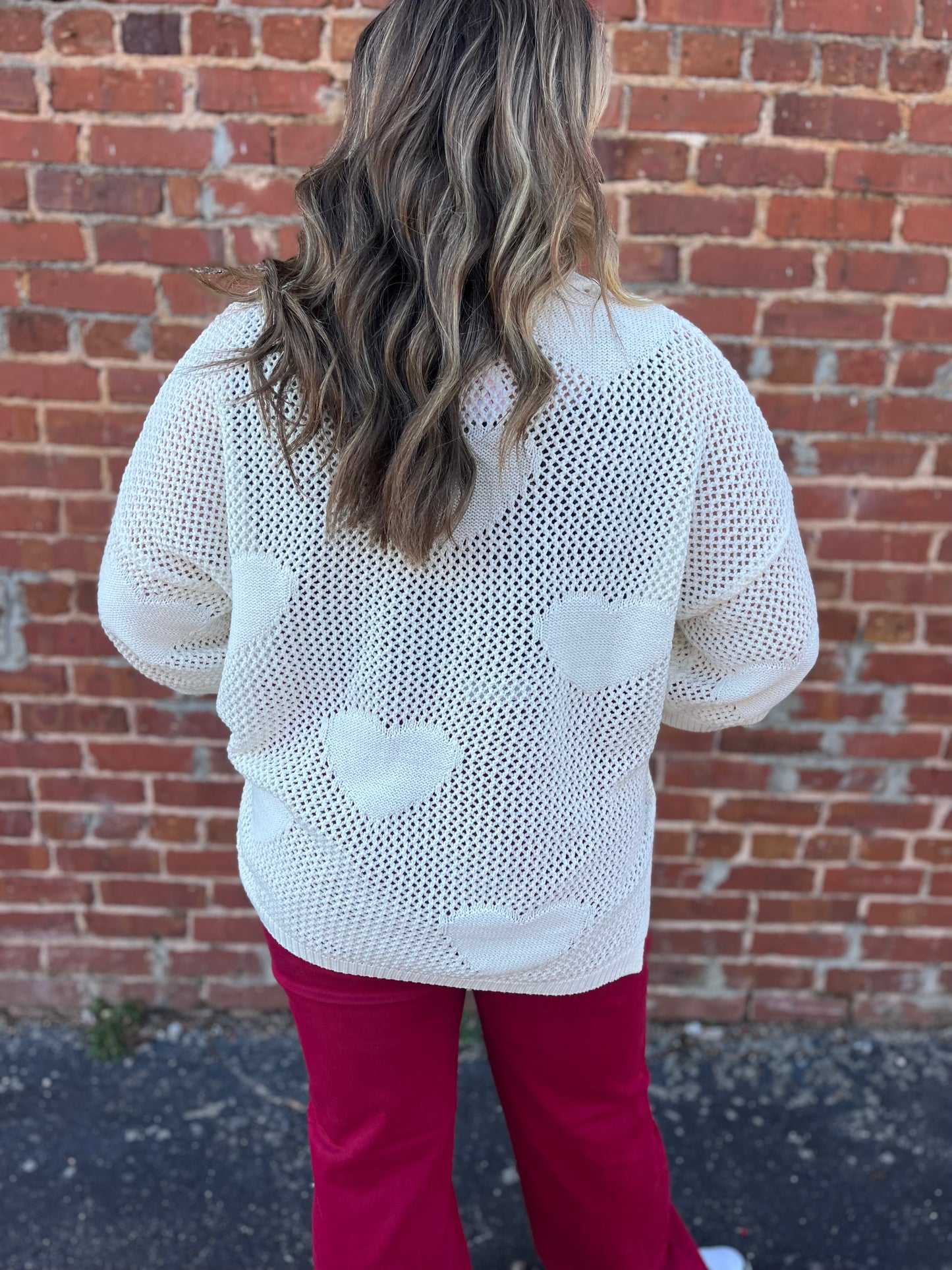 PLUS Round Neck Crochet Heart Sweater