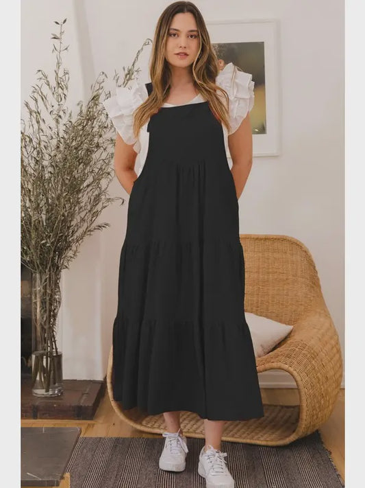 PLUS Sling Tiered Midi Dress with Buttons