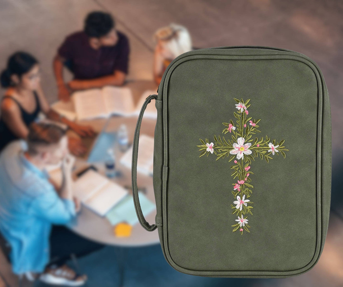 White Dove Bible Case Embroidered Cross Green XLarge Dicksons