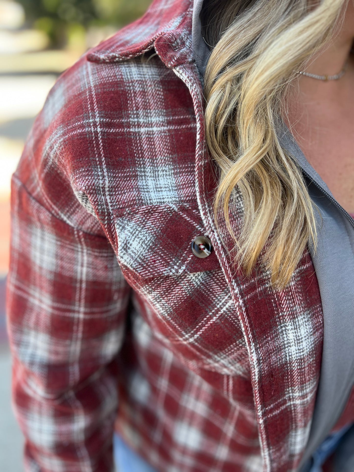 Staccato Plaid Hoodie Zip-Up Shacket