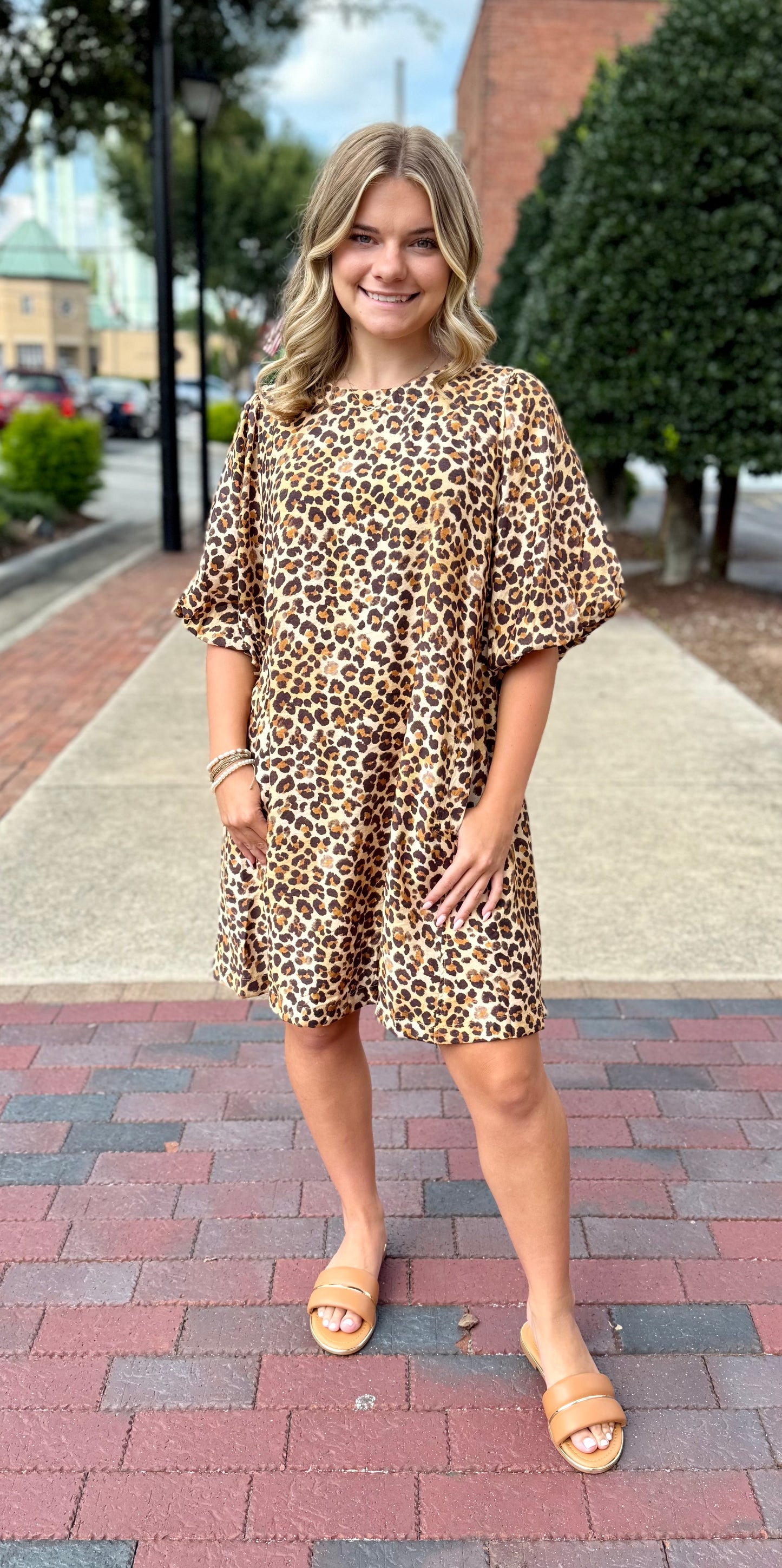 Umgee Leopard Print Babydoll Dress with Pockets