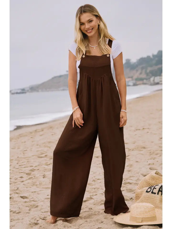 Solid Button Sling Jumpsuit
