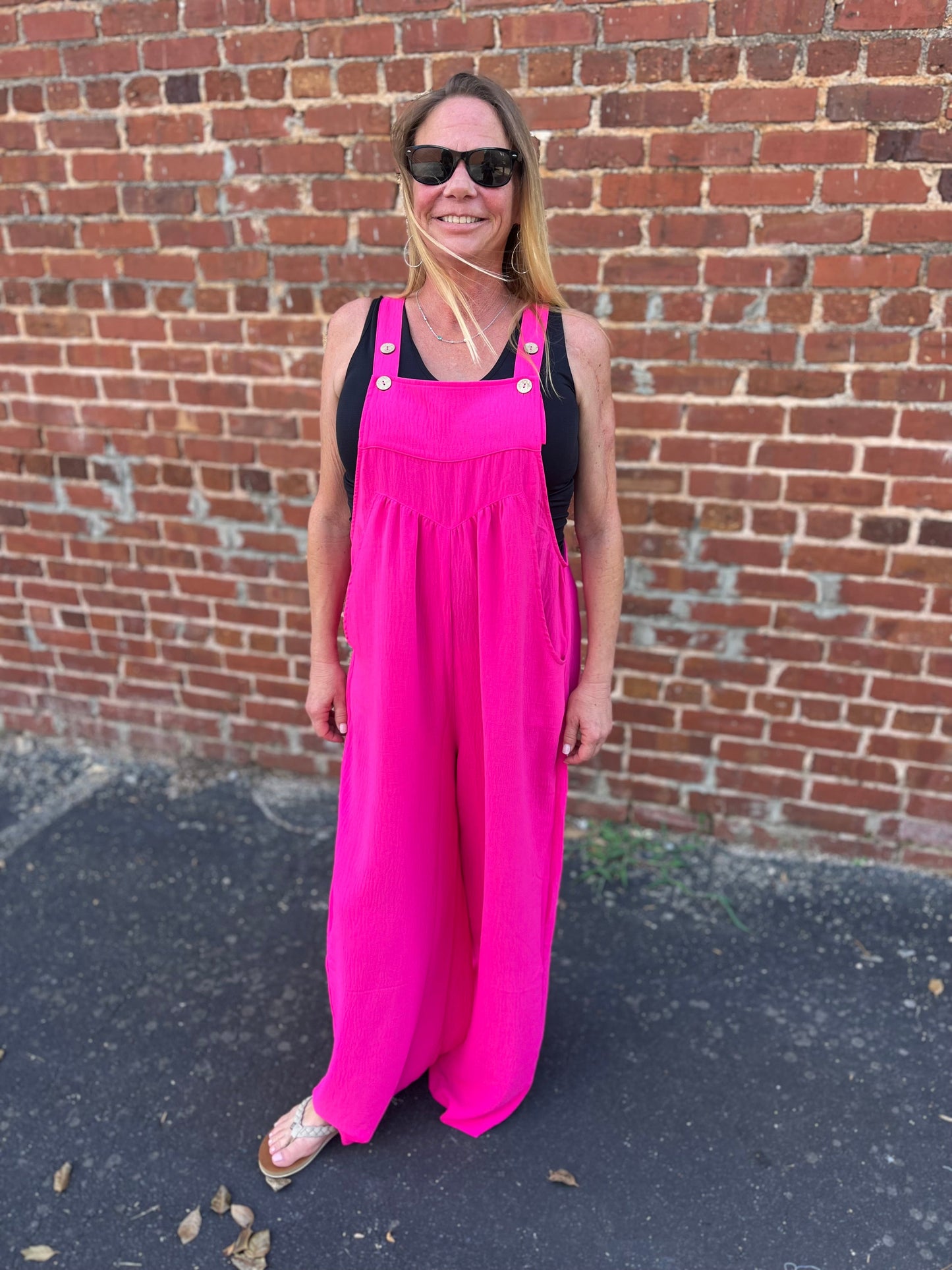 Solid Button Sling Jumpsuit Oddi