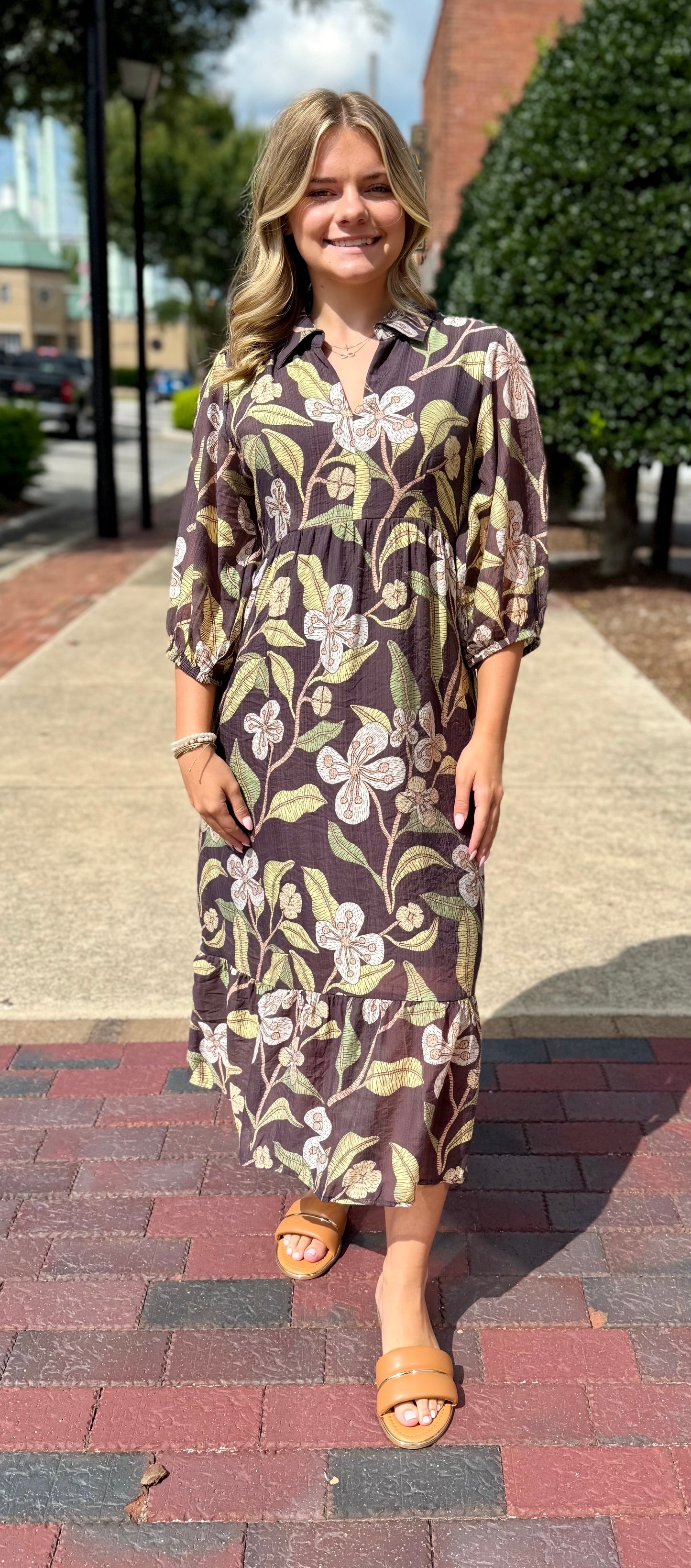 Umgee Mix Floral Tiered Midi Dress