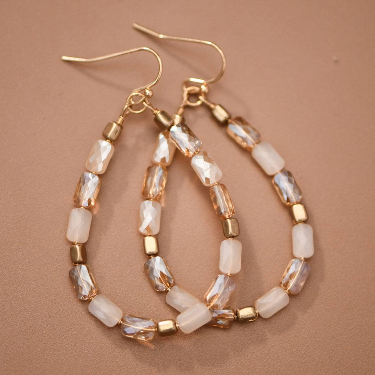 Teardrop Wire Beaded Glass Crystal Earrings