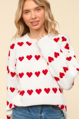 Haptics Heart Stripe Oversized Sweater Top Haptics