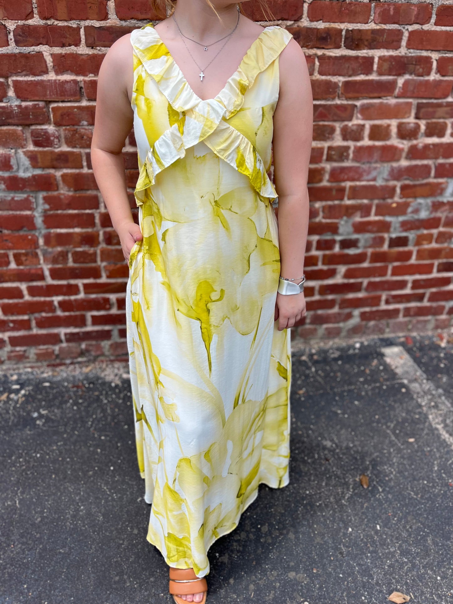 Watercolor Floral Ruffled Maxi Dress Hayden