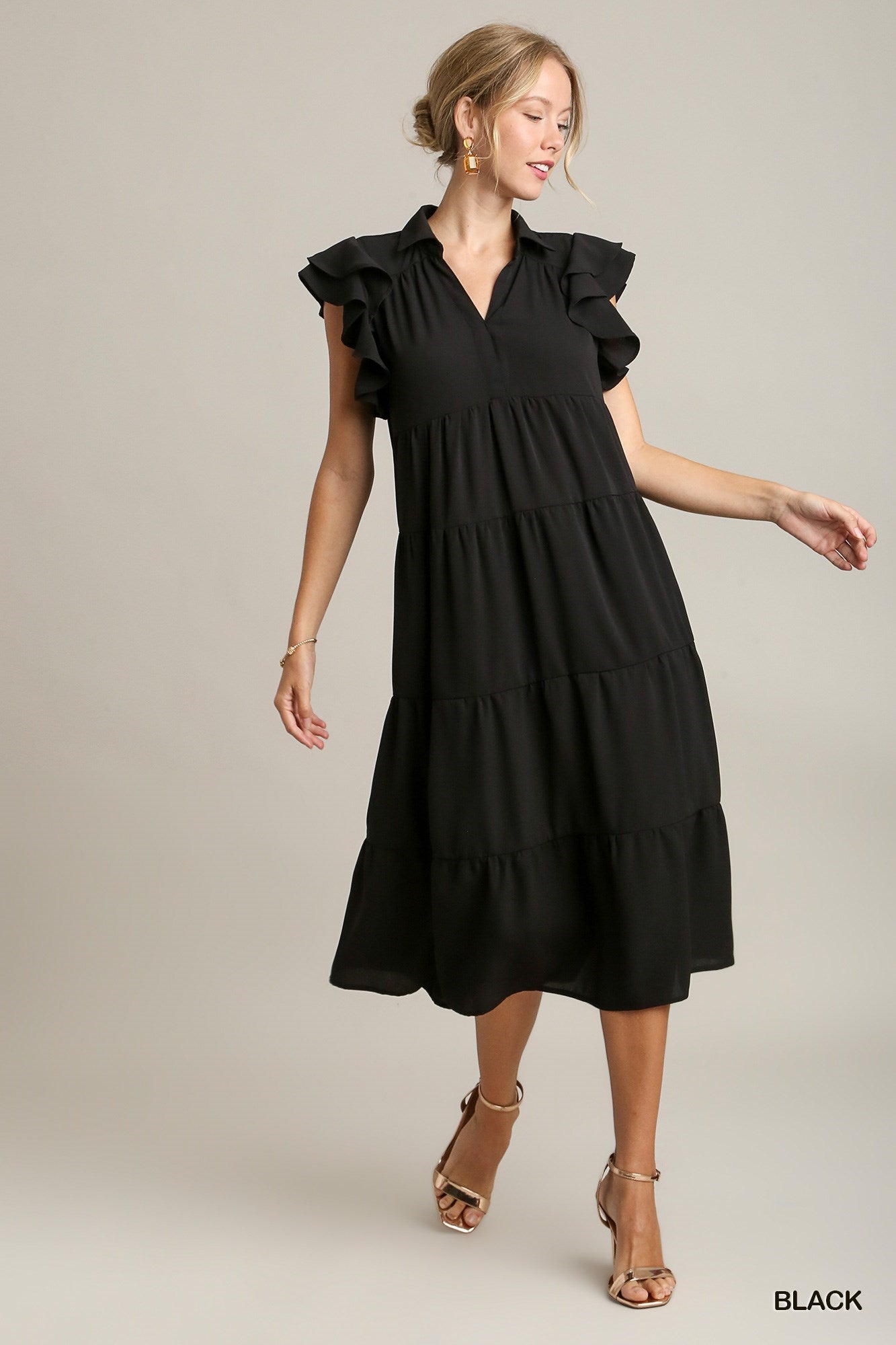 Umgee Collared Tiered Midi Dress