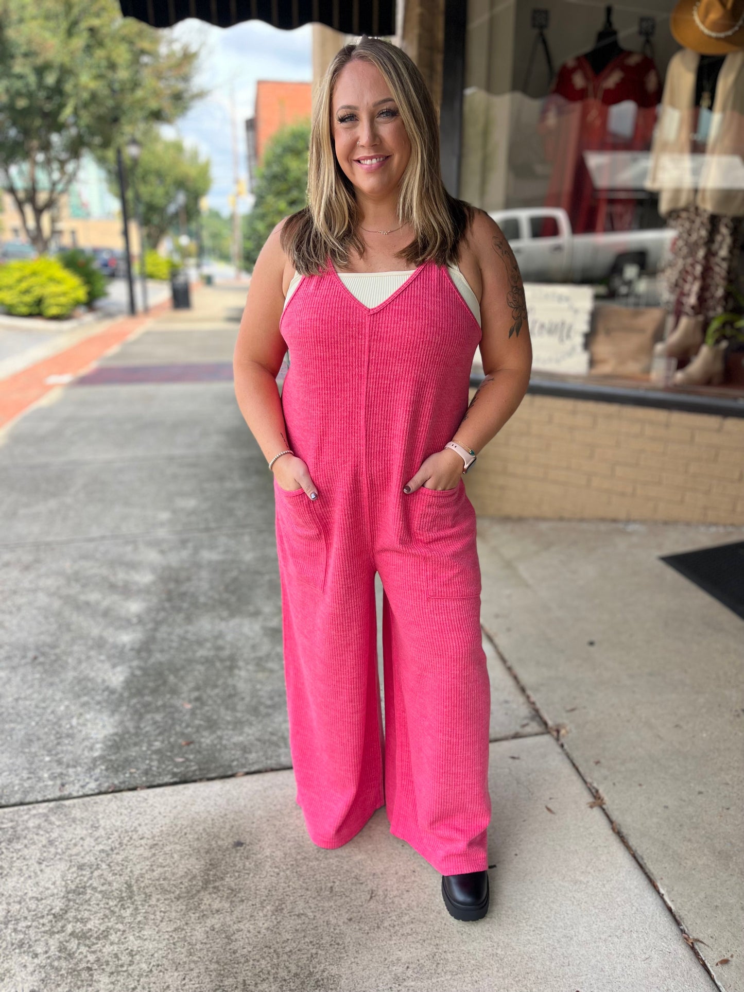 Simply Southern Knit Jumpsuit +PLUS - Pink Simply Southern