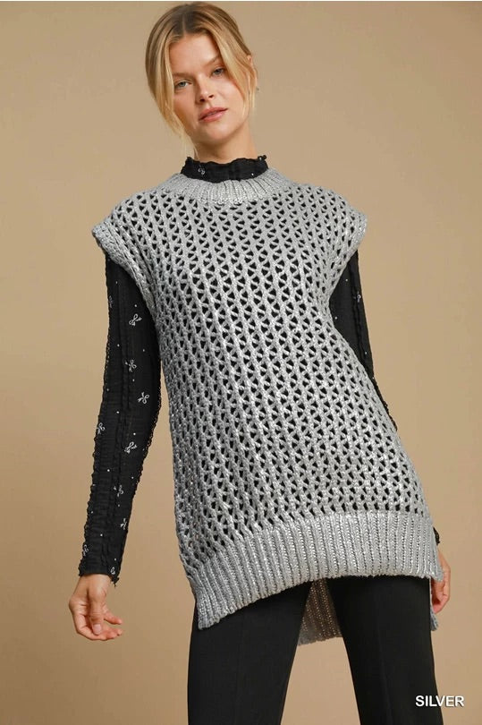 Umgee Metallic Foil Sweater Tunic Umgee