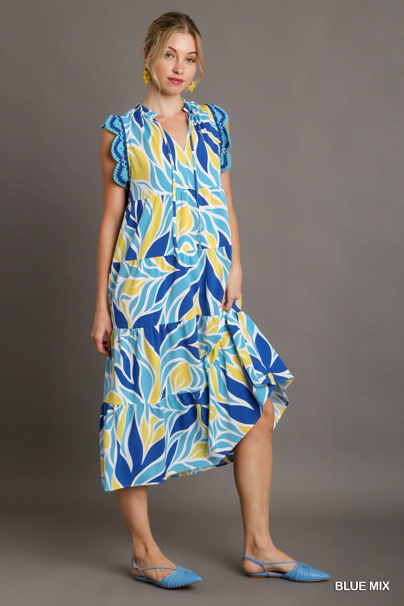 Umgee Women's Tropical Tiered Midi Dress Umgee