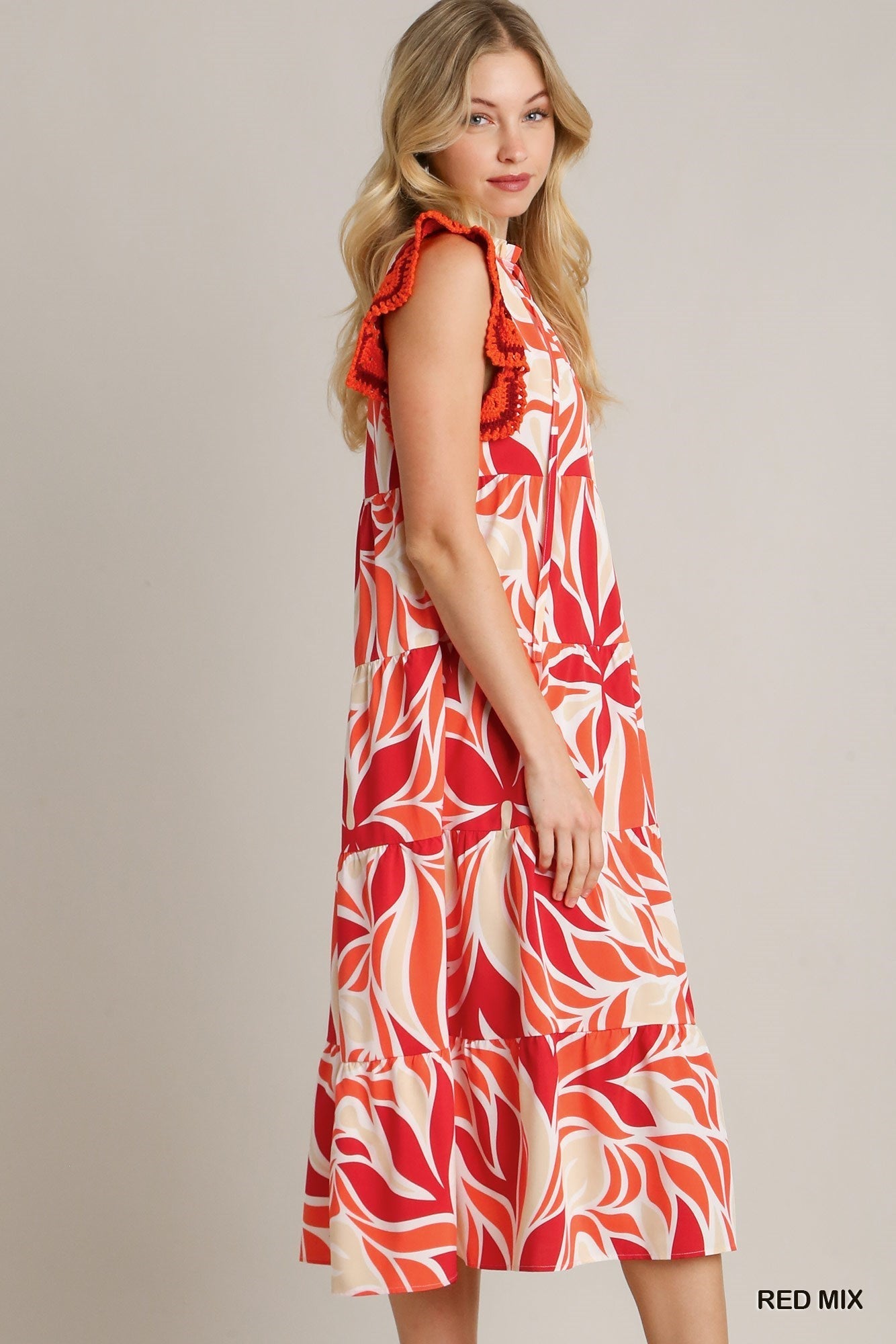 Umgee Women's Tropical Tiered Midi Dress Umgee