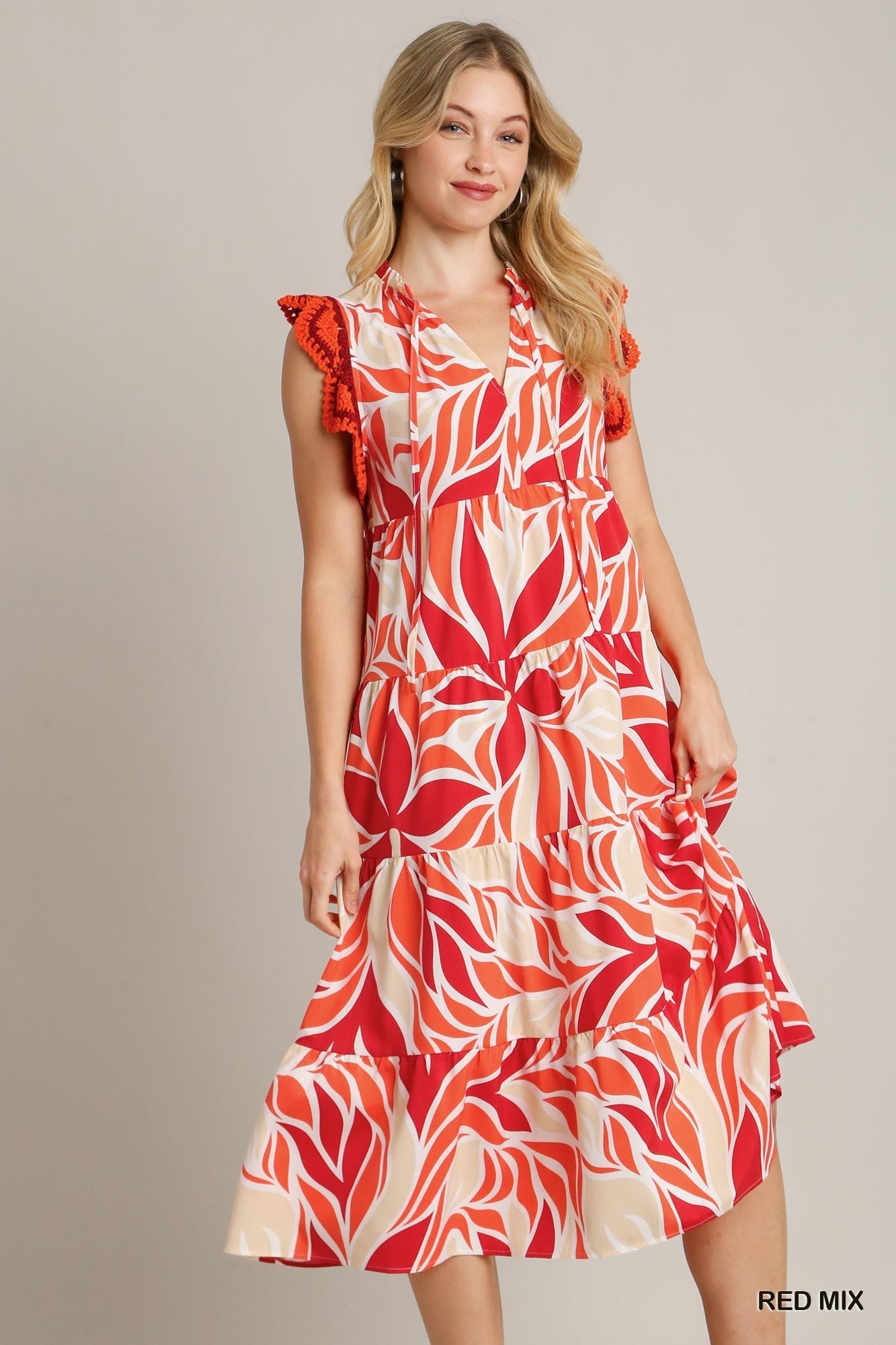 Umgee Women's Tropical Tiered Midi Dress Umgee