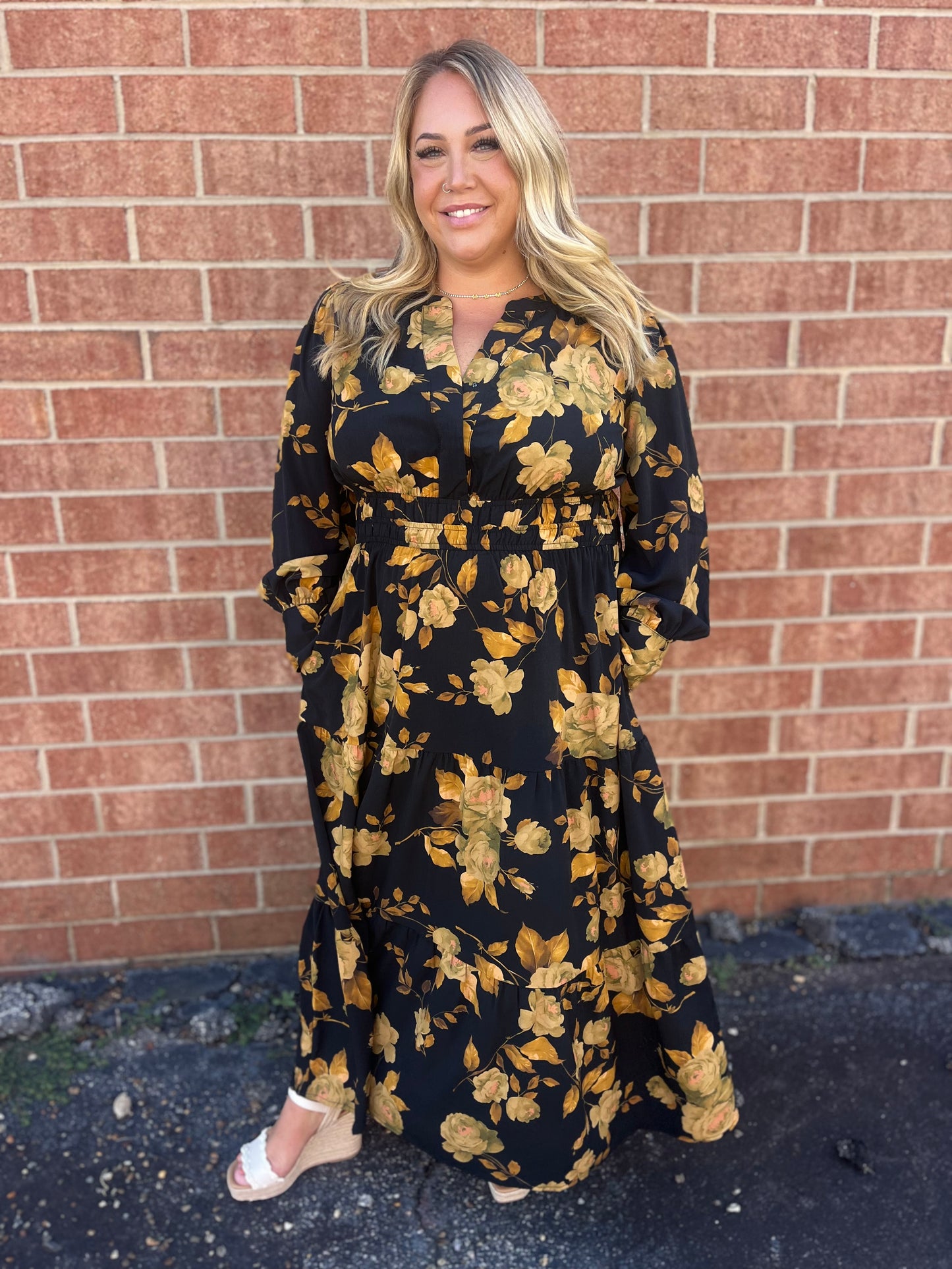 PLUS Black Floral Mix Tiered Maxi Dress