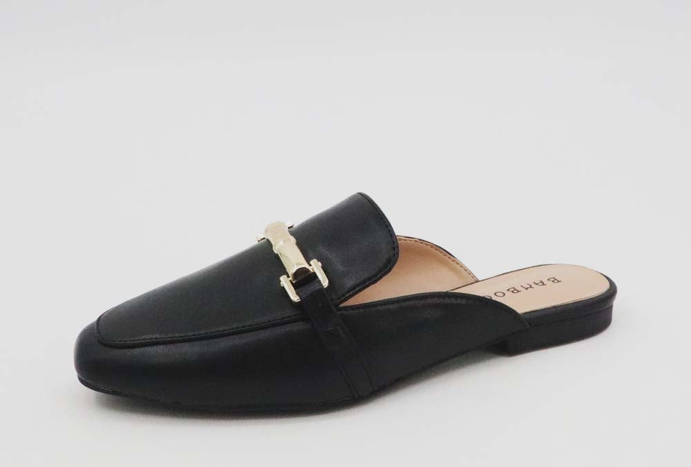 Bamboo Women Metal Almond Toe Slip-on Flat Mules Bamboo