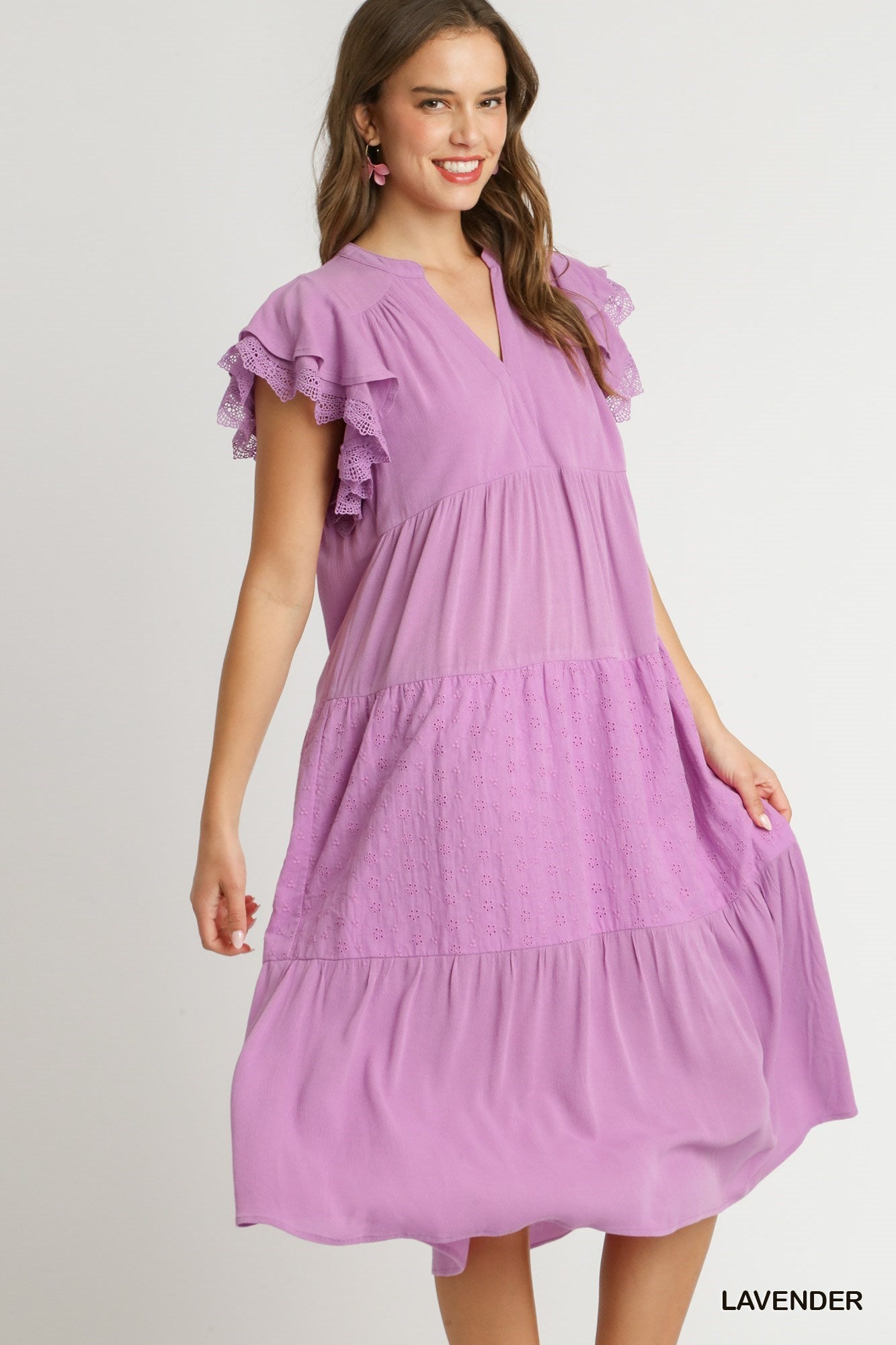 Umgee Lavender Eyelet Midi Dress
