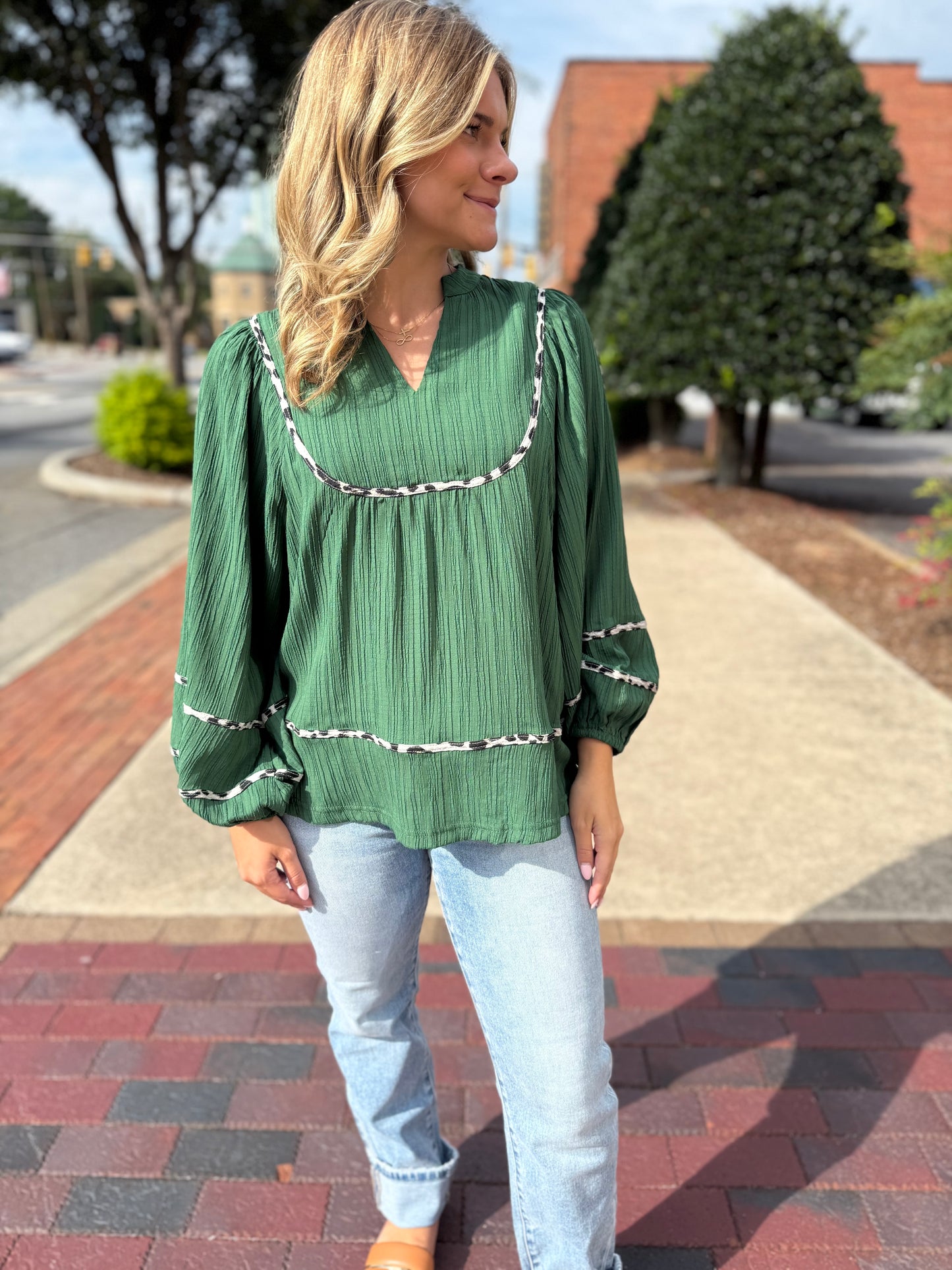 Umgee Animal Trim Textured Blouse