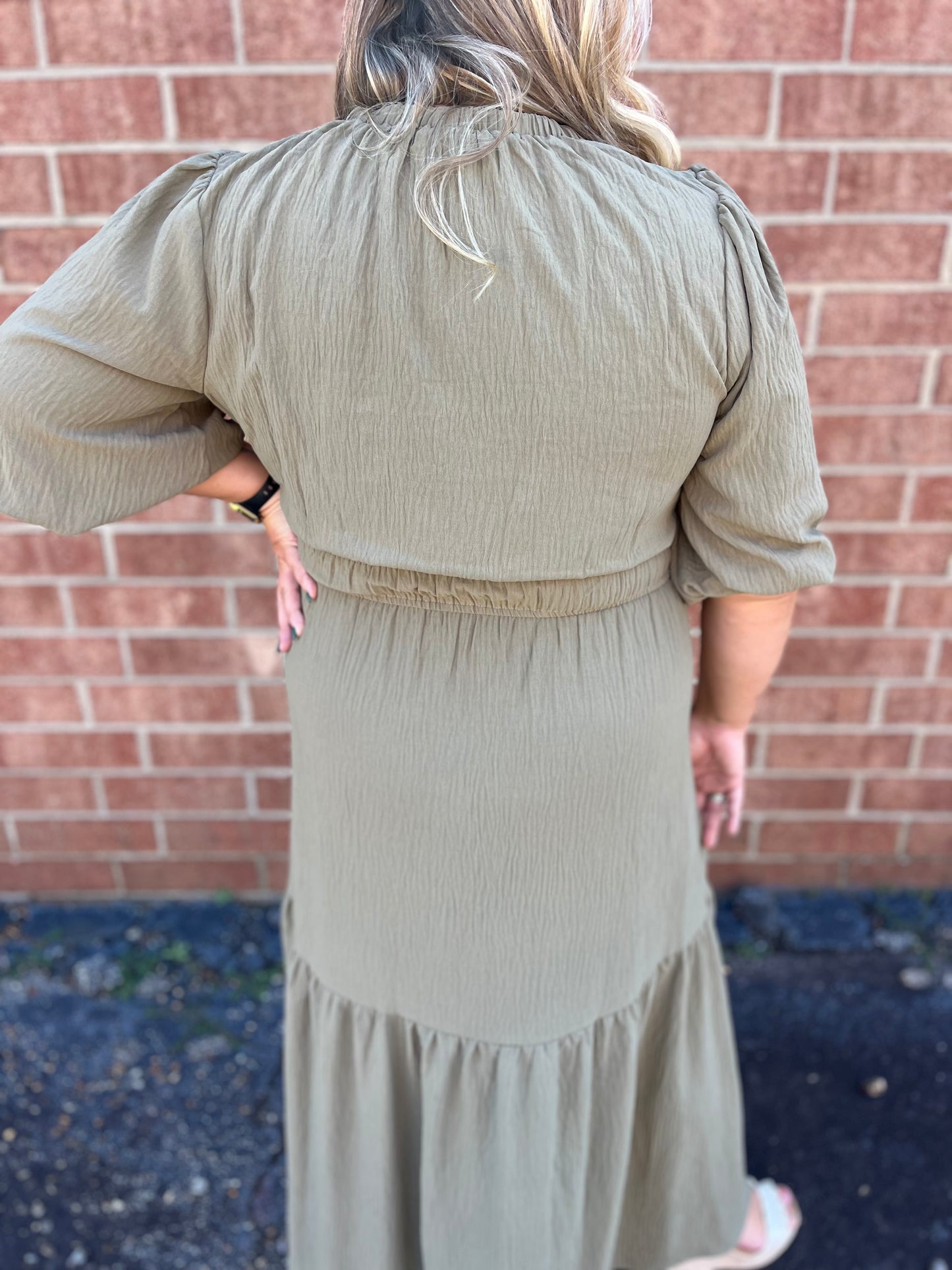 PLUS Dusty Sage Solid Woven Tiered Maxi Dress