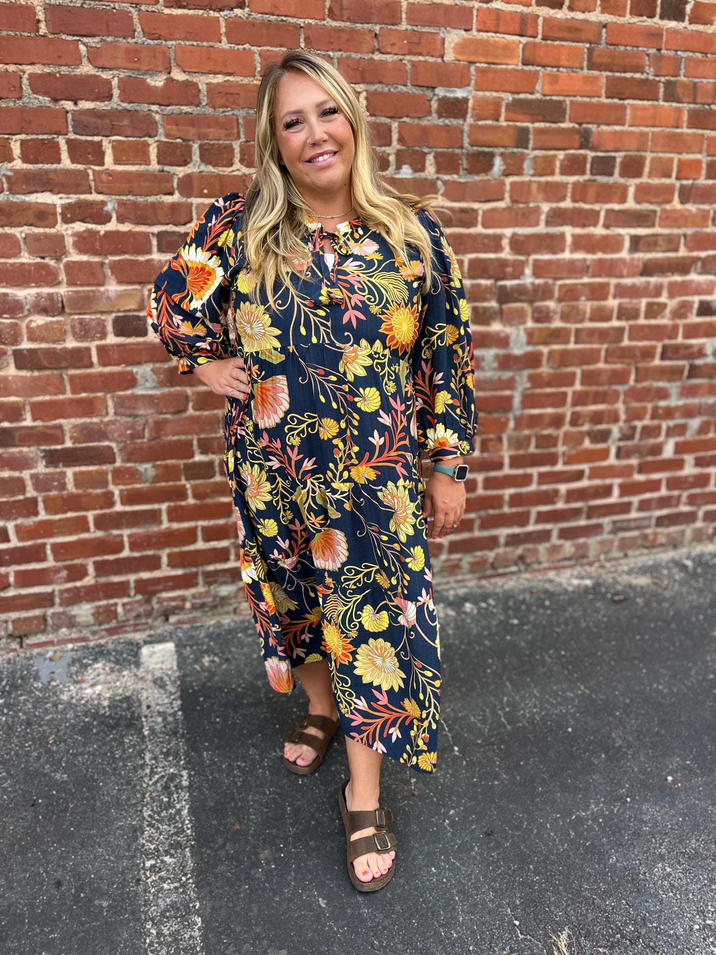 PLUS Umgee Copyright Mix Floral Tiered Midi Dress
