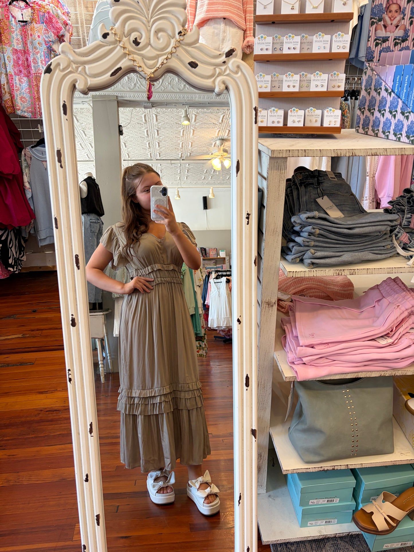 Grade & Gather Desert Taupe Satin Dress