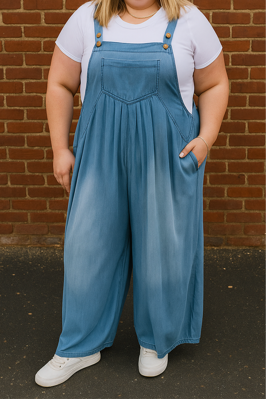 Plus Washed Chambray Overall Jumpsuit Oddi