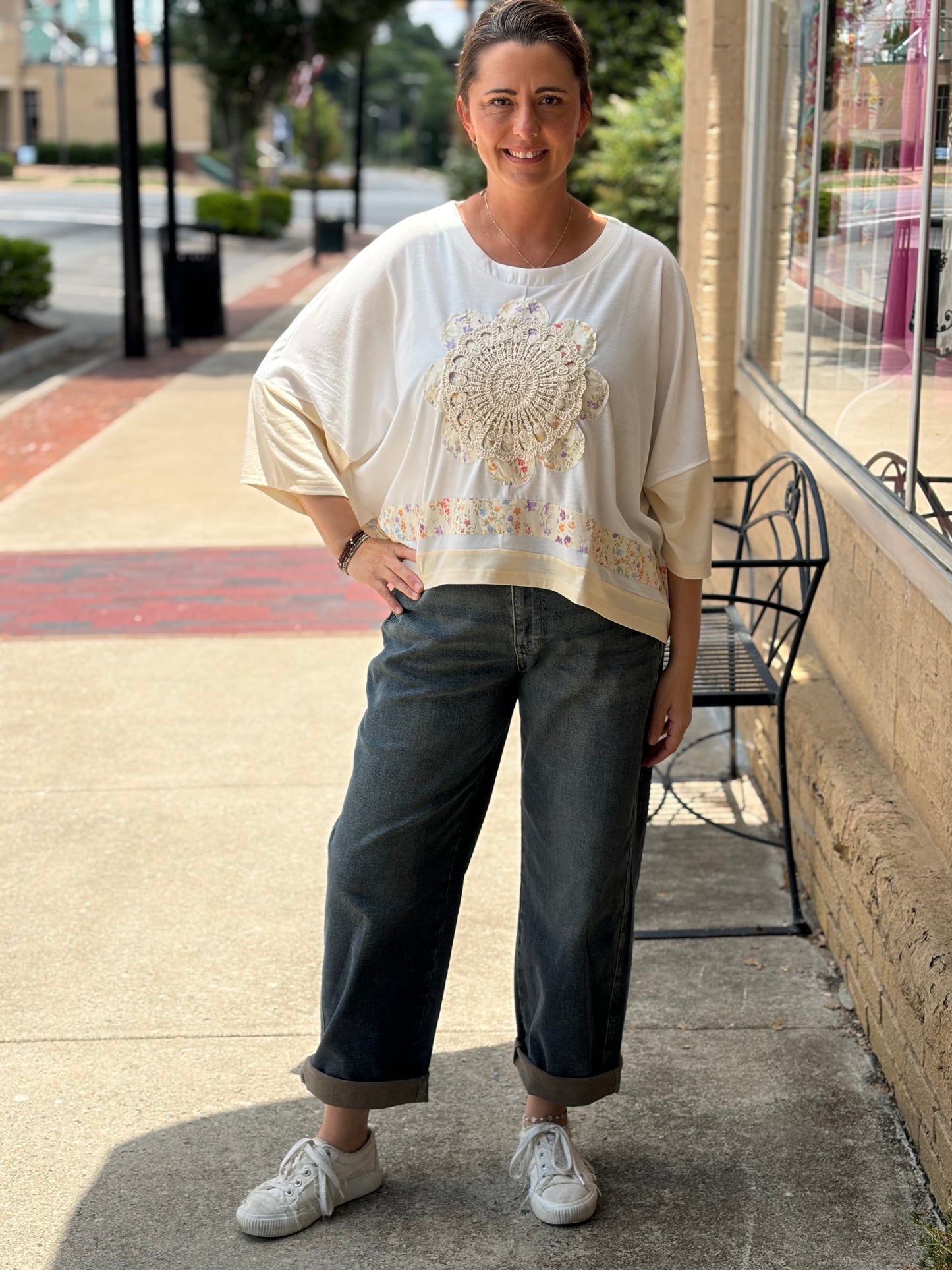 Ivory Lace Embroidered Short Sleeve Top